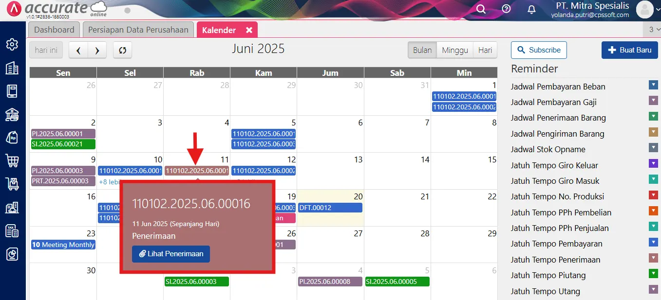 baca kalender Accurate Online